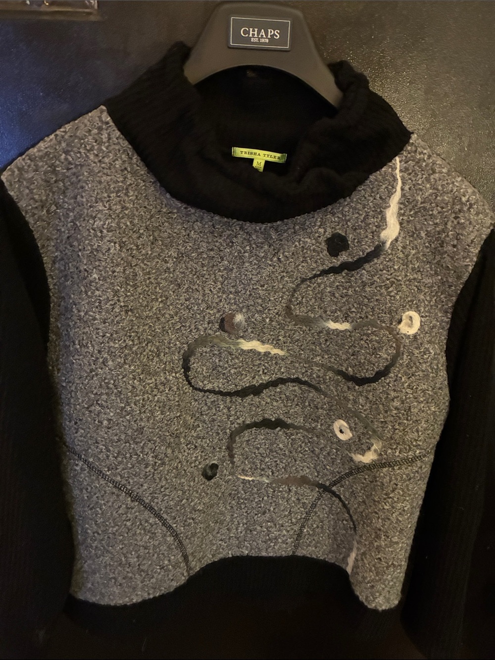 Two-Tone Gray & Black Textured Turtleneck Sweater